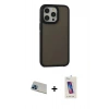 MARSİLYAN™- iPhone 13 Pro Max Kılıf Eksen Işık - Siyah Joko 5D Cam + Rainbow Kamera Lens Koruma Cam - MI