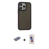 MARSİLYAN™- iPhone 13 Pro Max Kılıf Eksen Işık - Siyah Joko 5D Cam + Renkli Kamera Lens Koruma Cam - MI
