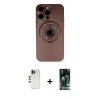 MARSİLYAN™- iPhone 13 Pro Max Kılıf Eksen Klasik Prime - Şeffaf 360 Full Body Arka Koruyucu + Gold Shine Kamera Lens