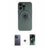 MARSİLYAN™- iPhone 13 Pro Max Kılıf Eksen Klasik Prime - Şeffaf 360 Full Body Arka Koruyucu + Neon Fosforlu Kamera Lens - MI