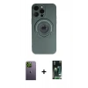 MARSİLYAN™- iPhone 13 Pro Max Kılıf Eksen Klasik Prime - Şeffaf 360 Full Body Arka Koruyucu + Yeşil Neon Fosforlu Kamera Lens