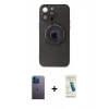 MARSİLYAN™- iPhone 13 Pro Max Kılıf Eksen Klasik Prime - Şeffaf Pasifik Cam Ekran Koruyucu + Neon Fosforlu Kamera Lens - MI