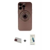 MARSİLYAN™- iPhone 13 Pro Max Kılıf Eksen Klasik Prime - Şeffaf Pasifik Cam Ekran Koruyucu + Rainbow Kamera Lens Koruma Cam - KI