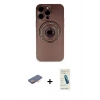 MARSİLYAN™- iPhone 13 Pro Max Kılıf Eksen Klasik Prime - Şeffaf Pasifik Cam Ekran Koruyucu + Turuncu Renkli Kamera Lens Koruma Cam