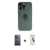MARSİLYAN™- iPhone 13 Pro Max Kılıf Eksen Klasik Prime - Şeffaf Pasifik Cam Ekran Koruyucu + Yeşil Neon Fosforlu Kamera Lens