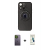 MARSİLYAN™- iPhone 13 Pro Max Kılıf Eksen Klasik Prime - Şeffaf Pasifik Cam Ekran Koruyucu + Yeşil Neon Fosforlu Kamera Lens