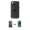 MARSİLYAN™- iPhone 13 Pro Max Kılıf Eksen Klasik Prime - Siyah 18D Cam Ekran Koruyucu + Neon Fosforlu Kamera Lens - BZ