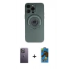 MARSİLYAN™- iPhone 13 Pro Max Kılıf Eksen Klasik Prime - Siyah 18D Cam Ekran Koruyucu + Neon Fosforlu Kamera Lens - BZ
