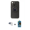 MARSİLYAN™- iPhone 13 Pro Max Kılıf Eksen Klasik Prime - Siyah 18D Cam Ekran Koruyucu + Pers Alüminyum Kamera Lens - LT