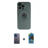 MARSİLYAN™- iPhone 13 Pro Max Kılıf Eksen Klasik Prime - Siyah 18D Cam Ekran Koruyucu + Neon Fosforlu Kamera Lens - MI