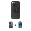 MARSİLYAN™- iPhone 13 Pro Max Kılıf Eksen Klasik Prime - Siyah 18D Cam Ekran Koruyucu + Neon Fosforlu Kamera Lens - MI