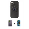 MARSİLYAN™- iPhone 13 Pro Max Kılıf Eksen Klasik Prime - Siyah 18D Cam Ekran Koruyucu + Neon Fosforlu Kamera Lens - YL