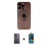 MARSİLYAN™- iPhone 13 Pro Max Kılıf Eksen Klasik Prime - Siyah 18D Cam Ekran Koruyucu + Neon Fosforlu Kamera Lens - BZ