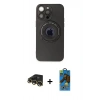 MARSİLYAN™- iPhone 13 Pro Max Kılıf Eksen Klasik Prime - Siyah 18D Cam Ekran Koruyucu + Raze Metal Kamera Lens - GD