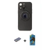 MARSİLYAN™- iPhone 13 Pro Max Kılıf Eksen Klasik Prime - Siyah 18D Cam Ekran Koruyucu + Renkli Kamera Lens Koruma Cam - SI