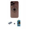 MARSİLYAN™- iPhone 13 Pro Max Kılıf Eksen Klasik Prime - Siyah 18D Cam Ekran Koruyucu + Renkli Kamera Lens Koruma Cam - YL