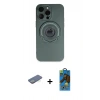 MARSİLYAN™- iPhone 13 Pro Max Kılıf Eksen Klasik Prime - Siyah 18D Cam Ekran Koruyucu + Renkli Kamera Lens Koruma Cam - YL
