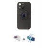 MARSİLYAN™- iPhone 13 Pro Max Kılıf Eksen Klasik Prime - Siyah 3D Antistatik Cam Ekran Koruyucu + Pers Alüminyum Kamera Lens - GI