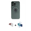 MARSİLYAN™- iPhone 13 Pro Max Kılıf Eksen Klasik Prime - Siyah 3D Antistatik Cam Ekran Koruyucu + Pers Alüminyum Kamera Lens - KI