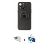 MARSİLYAN™- iPhone 13 Pro Max Kılıf Eksen Klasik Prime - Siyah 3D Antistatik Cam Ekran Koruyucu + Pers Alüminyum Kamera Lens - SABE