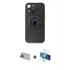 MARSİLYAN™- iPhone 13 Pro Max Kılıf Eksen Klasik Prime - Siyah 3D Antistatik Cam Ekran Koruyucu + Rainbow Kamera Lens Koruma Cam - MR