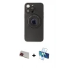 MARSİLYAN™- iPhone 13 Pro Max Kılıf Eksen Klasik Prime - Siyah 3D Antistatik Cam Ekran Koruyucu + Rainbow Kamera Lens Koruma Cam - KI