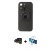MARSİLYAN™- iPhone 13 Pro Max Kılıf Eksen Klasik Prime - Siyah 3D Antistatik Cam Ekran Koruyucu + Raze Metal Kamera Lens - GD