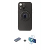 MARSİLYAN™- iPhone 13 Pro Max Kılıf Eksen Klasik Prime - Siyah 3D Antistatik Cam Ekran Koruyucu + Renkli Kamera Lens Koruma Cam - YL