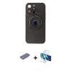 MARSİLYAN™- iPhone 13 Pro Max Kılıf Eksen Klasik Prime - Siyah 3D Antistatik Cam Ekran Koruyucu + Renkli Kamera Lens Koruma Cam - MI