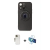 MARSİLYAN™- iPhone 13 Pro Max Kılıf Eksen Klasik Prime - Siyah 3D Antistatik Cam Ekran Koruyucu + Shine Kamera Lens - GD