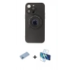 MARSİLYAN™- iPhone 13 Pro Max Kılıf Eksen Klasik Prime - Siyah 3D Antistatik Cam Ekran Koruyucu + Shine Kamera Lens Koruma Cam - MI