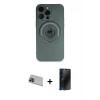 MARSİLYAN™- iPhone 13 Pro Max Kılıf Eksen Klasik Prime - Siyah 3D Antistatik Hayalet Cam Ekran Koruyucu + Rainbow Kamera Lens Koruma Cam - MI