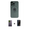 MARSİLYAN™- iPhone 13 Pro Max Kılıf Eksen Klasik Prime - Siyah 3D Antistatik Hayalet Cam Ekran Koruyucu + Neon Fosforlu Kamera Lens - YL