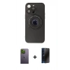 MARSİLYAN™- iPhone 13 Pro Max Kılıf Eksen Klasik Prime - Siyah 3D Antistatik Hayalet Cam Ekran Koruyucu + Neon Fosforlu Kamera Lens - YL