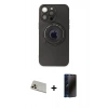 MARSİLYAN™- iPhone 13 Pro Max Kılıf Eksen Klasik Prime - Siyah 3D Antistatik Hayalet Cam Ekran Koruyucu + Rainbow Kamera Lens Koruma Cam - REGD