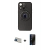 MARSİLYAN™- iPhone 13 Pro Max Kılıf Eksen Klasik Prime - Siyah 3D Antistatik Hayalet Cam Ekran Koruyucu + Rainbow Kamera Lens Koruma Cam - MI