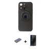 MARSİLYAN™- iPhone 13 Pro Max Kılıf Eksen Klasik Prime - Siyah 3D Antistatik Hayalet Cam Ekran Koruyucu + Renkli Kamera Lens Koruma Cam - PE