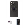 MARSİLYAN™- iPhone 13 Pro Max Kılıf Eksen Klasik Prime - Siyah 3D Antistatik Hayalet Cam Ekran Koruyucu + Pers Alüminyum Kamera Lens - GI