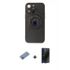 MARSİLYAN™- iPhone 13 Pro Max Kılıf Eksen Klasik Prime - Siyah 3D Antistatik Hayalet Cam Ekran Koruyucu + Shine Kamera Lens Koruma Cam - PE