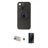 MARSİLYAN™- iPhone 13 Pro Max Kılıf Eksen Klasik Prime - Siyah 3D Antistatik Hayalet Cam Ekran Koruyucu + Rainbow Kamera Lens Koruma Cam - BZ