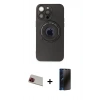 MARSİLYAN™- iPhone 13 Pro Max Kılıf Eksen Klasik Prime - Siyah 3D Antistatik Hayalet Cam Ekran Koruyucu + Rainbow Kamera Lens Koruma Cam - KI