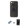 MARSİLYAN™- iPhone 13 Pro Max Kılıf Eksen Klasik Prime - Siyah 3D Antistatik Hayalet Cam Ekran Koruyucu + Shine Kamera Lens Koruma Cam - GI