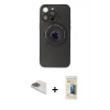 MARSİLYAN™- iPhone 13 Pro Max Kılıf Eksen Klasik Prime - Siyah 6D Mat Seramik Hayalet Nano Ekran Koruyucu + Pers Alüminyum Kamera Lens - GD