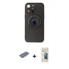 MARSİLYAN™- iPhone 13 Pro Max Kılıf Eksen Klasik Prime - Siyah 6D Mat Seramik Hayalet Nano Ekran Koruyucu + Pembe Renkli Kamera Lens Koruma Cam