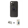 MARSİLYAN™- iPhone 13 Pro Max Kılıf Eksen Klasik Prime - Siyah 6D Mat Seramik Hayalet Nano Ekran Koruyucu + Rose Gold Rainbow Kamera Lens Koruma Cam