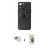 MARSİLYAN™- iPhone 13 Pro Max Kılıf Eksen Klasik Prime - Siyah 6D Mat Seramik Hayalet Nano Ekran Koruyucu + Sierra Blue Pers Alüminyum Kamera Lens