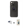 MARSİLYAN™- iPhone 13 Pro Max Kılıf Eksen Klasik Prime - Siyah 6D Mat Seramik Hayalet Nano Ekran Koruyucu + Pers Alüminyum Kamera Lens - LT