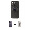 MARSİLYAN™- iPhone 13 Pro Max Kılıf Eksen Klasik Prime - Siyah Bilvis 3D Cam Ekran Koruyucu + Neon Fosforlu Kamera Lens - BZ