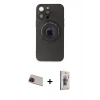 MARSİLYAN™- iPhone 13 Pro Max Kılıf Eksen Klasik Prime - Siyah Bilvis 3D Cam Ekran Koruyucu + Rainbow Kamera Lens Koruma Cam - KI