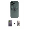 MARSİLYAN™- iPhone 13 Pro Max Kılıf Eksen Klasik Prime - Siyah Bilvis 3D Cam Ekran Koruyucu + Neon Fosforlu Kamera Lens - YL